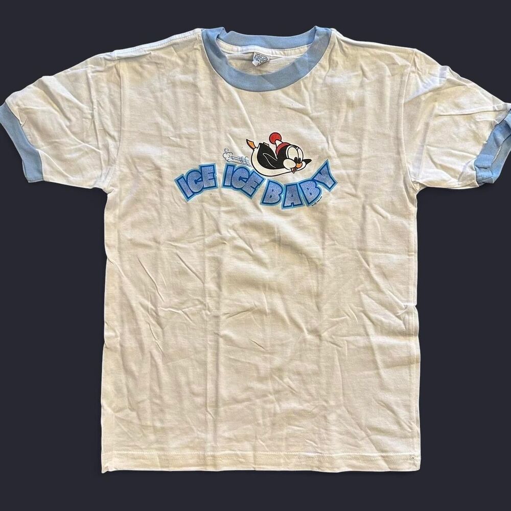 Y2K Ice Ice Baby Penguin Ringer Baby Tee